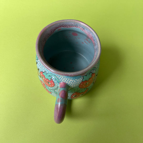 Ceramic Wheel Thrown Strawberry Mug 12.5oz