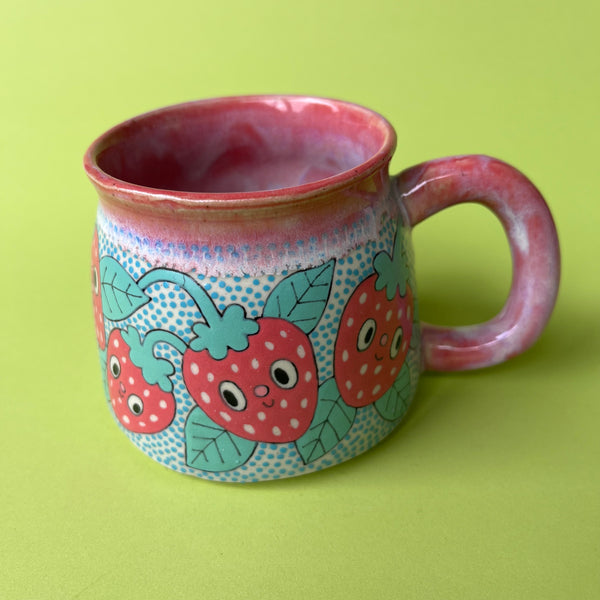Ceramic Wheel Thrown Strawberry Mug 9oz
