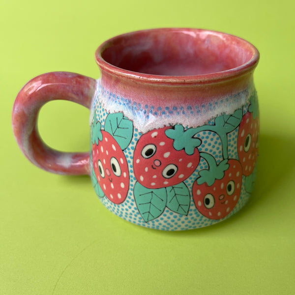 Ceramic Wheel Thrown Strawberry Mug 9oz