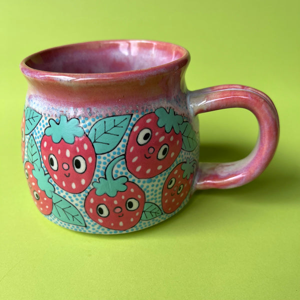 Ceramic Wheel Thrown Strawberry Mug 12oz
