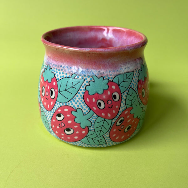 Ceramic Wheel Thrown Strawberry Mug 12oz