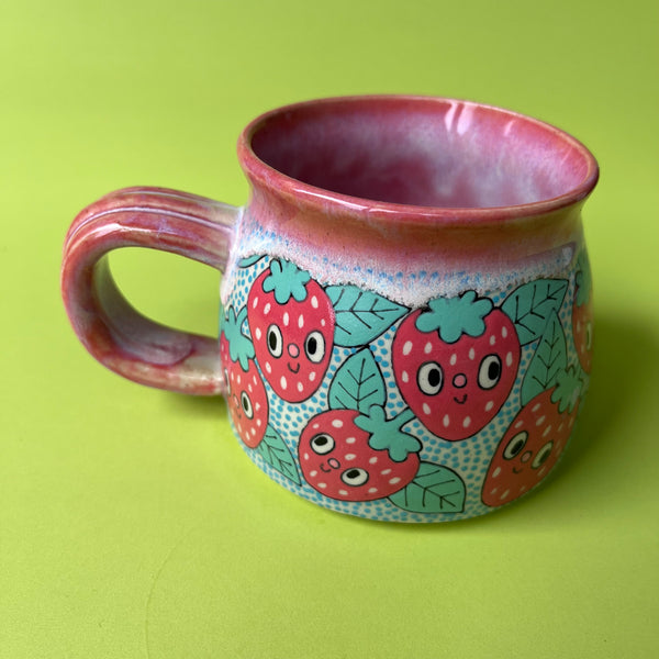 Ceramic Wheel Thrown Strawberry Mug 12oz
