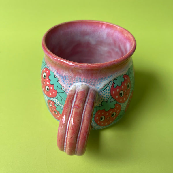 Ceramic Wheel Thrown Strawberry Mug 12oz
