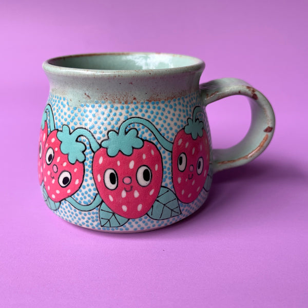 Ceramic Wheel Thrown Strawberry Mug 9oz