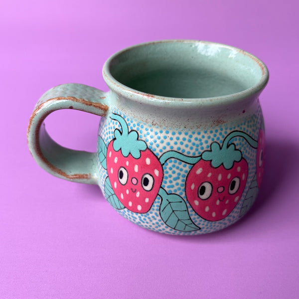Ceramic Wheel Thrown Strawberry Mug 9oz