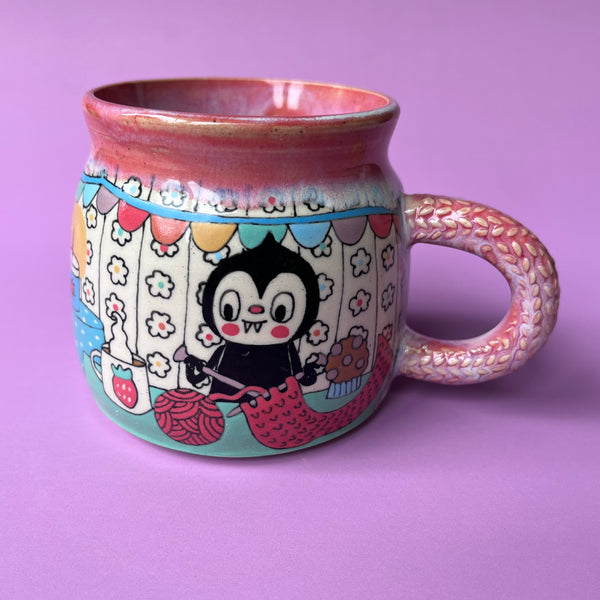 Ceramic Wheel Thrown Spider Knitting Crochet Mug 13oz