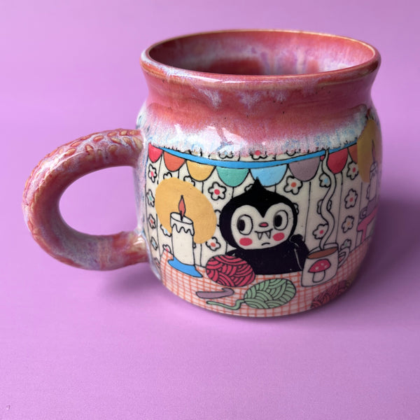 Ceramic Wheel Thrown Spider Knitting Crochet Mug 13oz