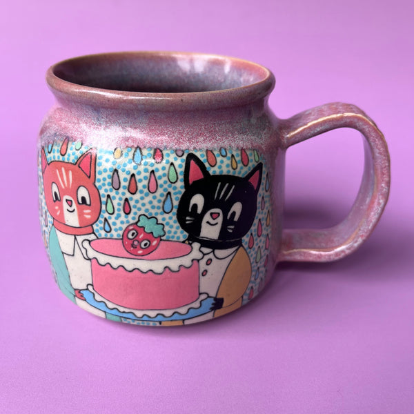 Ceramic Wheel Thrown Cat Strawberry Mug 15oz