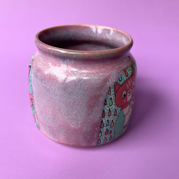 Ceramic Wheel Thrown Cat Strawberry Mug 15oz