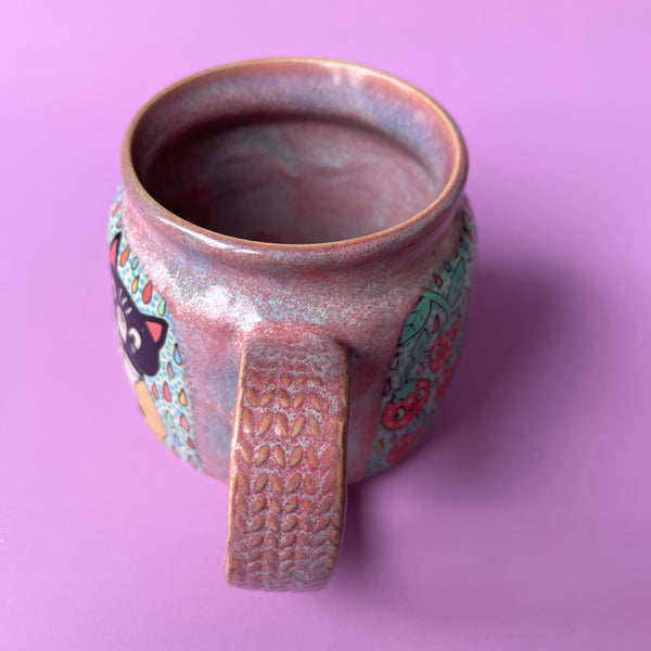 Ceramic Wheel Thrown Cat Strawberry Mug 15oz
