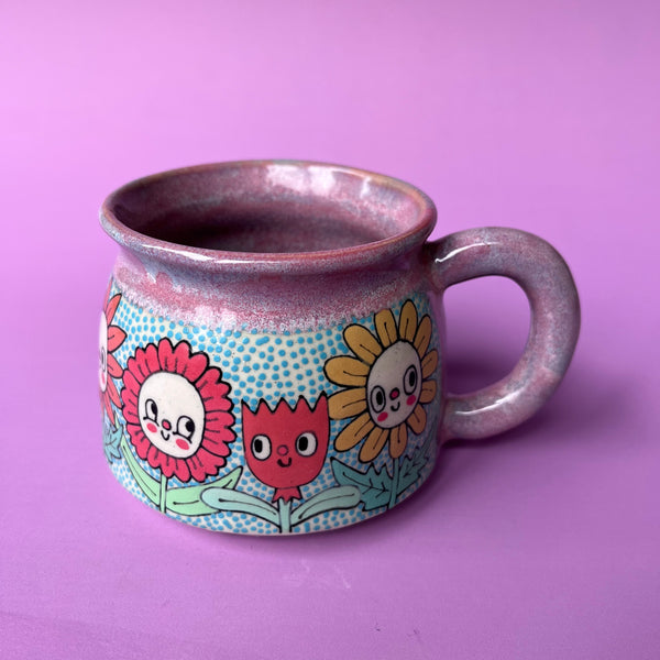 Ceramic Wheel Thrown Flower Mug 11oz