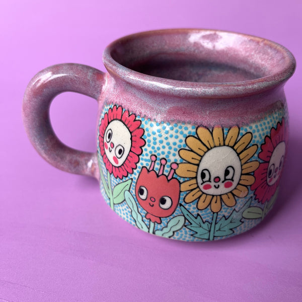 Ceramic Wheel Thrown Flower Mug 11oz