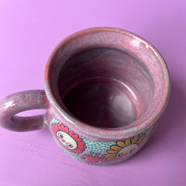 Ceramic Wheel Thrown Flower Mug 11oz
