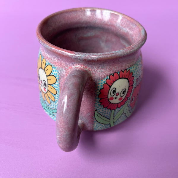 Ceramic Wheel Thrown Flower Mug 11oz