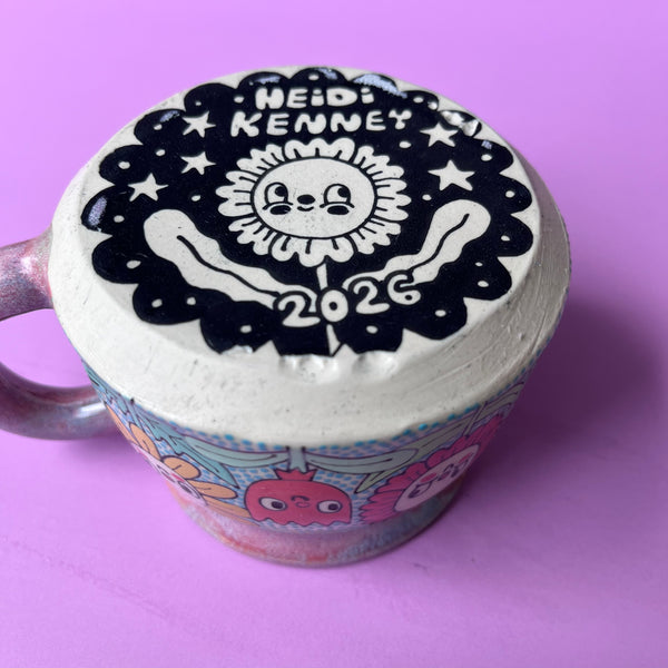 Ceramic Wheel Thrown Flower Mug 11oz