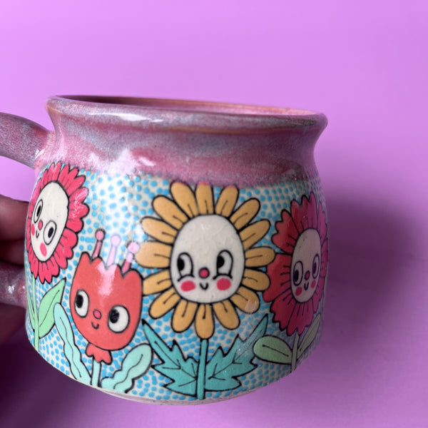 Ceramic Wheel Thrown Flower Mug 11oz