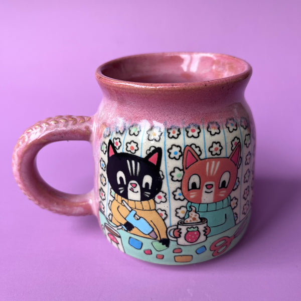Ceramic Wheel Thrown Cat Crafts Knitting Mug 12oz