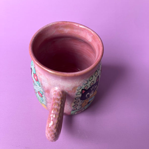 Ceramic Wheel Thrown Cat Crafts Knitting Mug 12oz