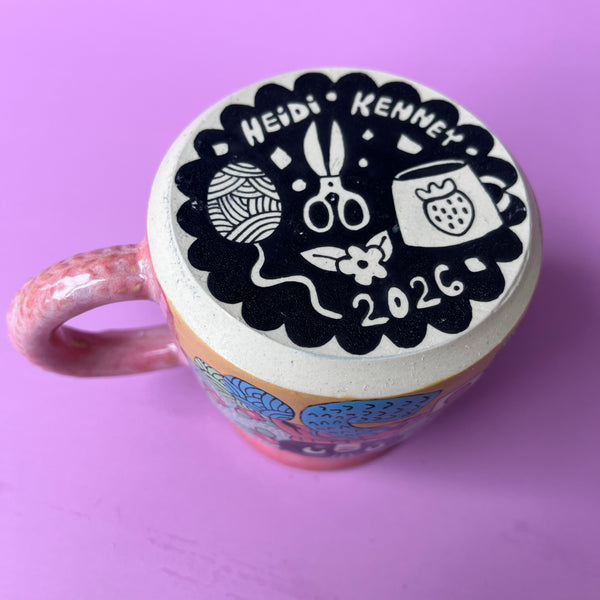 Ceramic Wheel Thrown Cat Crafts Knitting Mug 12oz