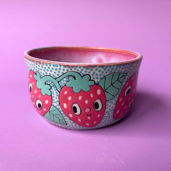 Ceramic Wheel Thrown Strawberry Bowl 6.5oz