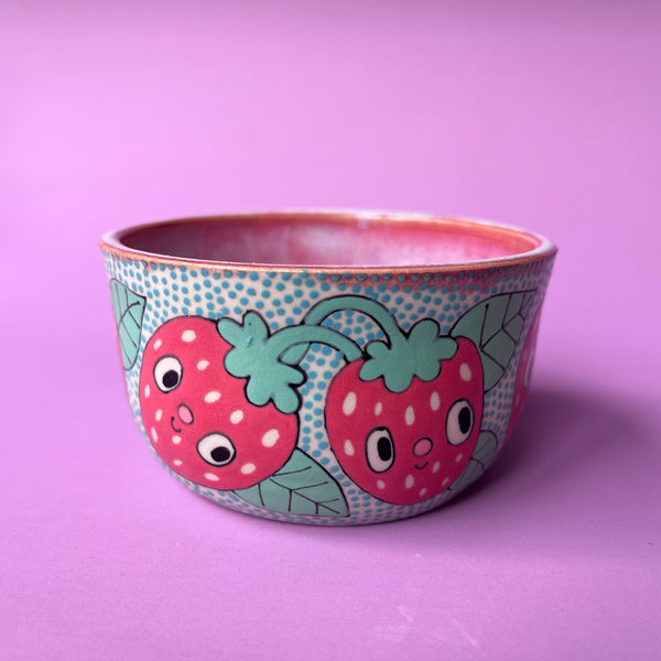 Ceramic Wheel Thrown Strawberry Bowl 6.5oz