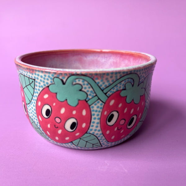 Ceramic Wheel Thrown Strawberry Bowl 6.5oz