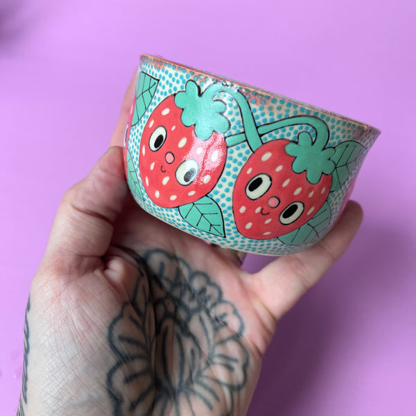 Ceramic Wheel Thrown Strawberry Bowl 6.5oz