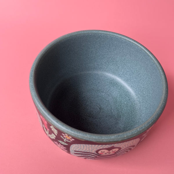 Ceramic Wheel Thrown Bee Snail Spider Flower Bowl 17oz