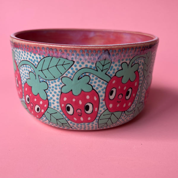 Ceramic Wheel Thrown Strawberry Bowl 13oz