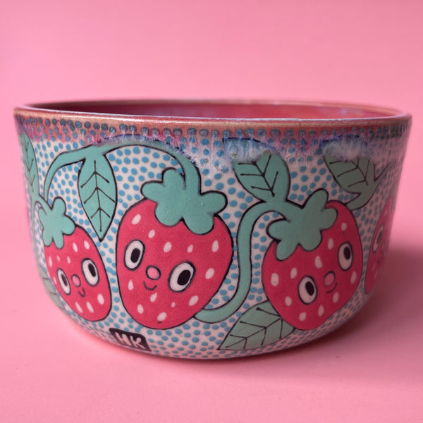 Ceramic Wheel Thrown Strawberry Bowl 13oz