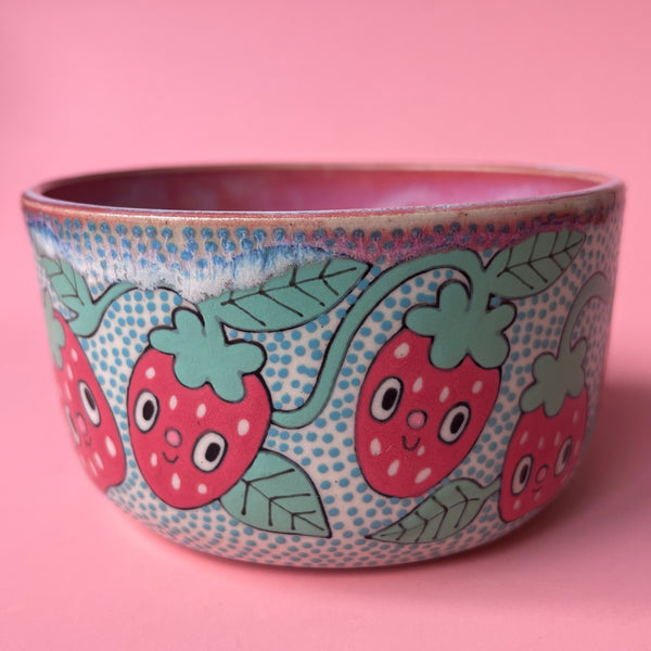 Ceramic Wheel Thrown Strawberry Bowl 13oz