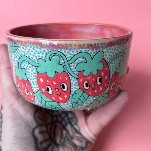 Ceramic Wheel Thrown Strawberry Bowl 13oz