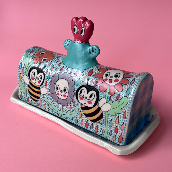 Ceramic Hand Built Happy Flower Butter Dish