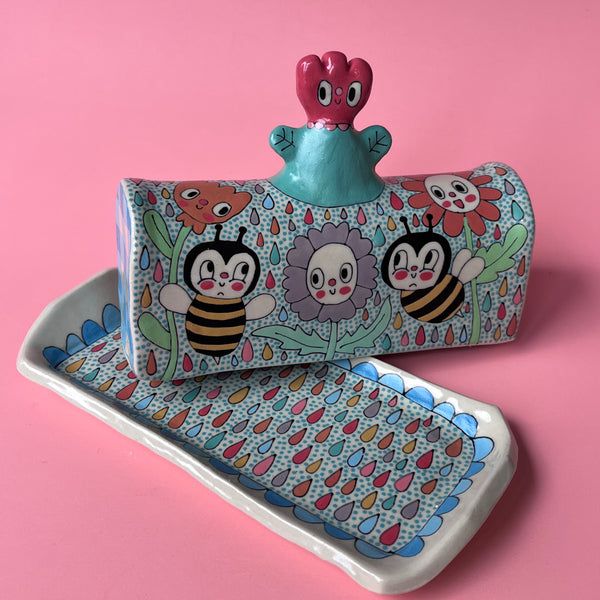Ceramic Hand Built Happy Flower Butter Dish