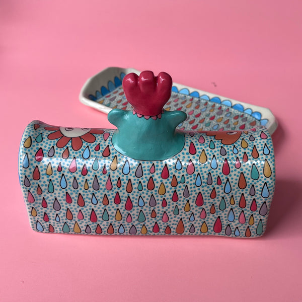 Ceramic Hand Built Happy Flower Butter Dish