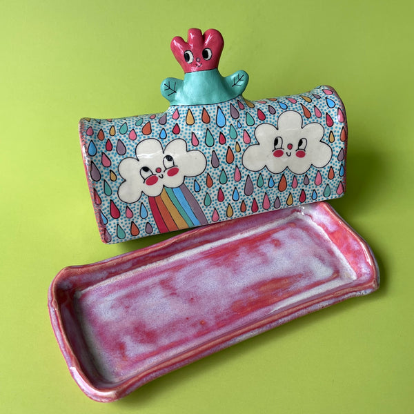Ceramic Hand Built Happy Flower Butter Dish