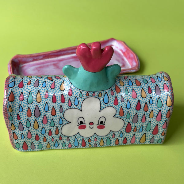 Ceramic Hand Built Happy Flower Butter Dish