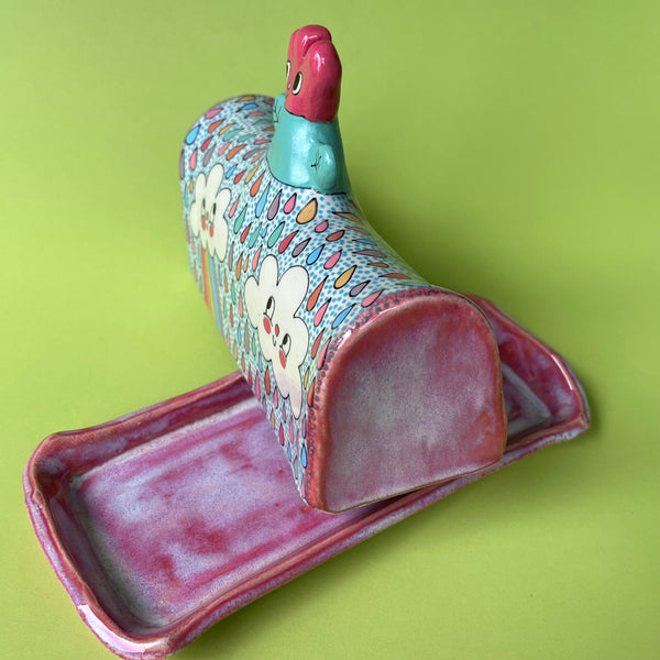 Ceramic Hand Built Happy Flower Butter Dish