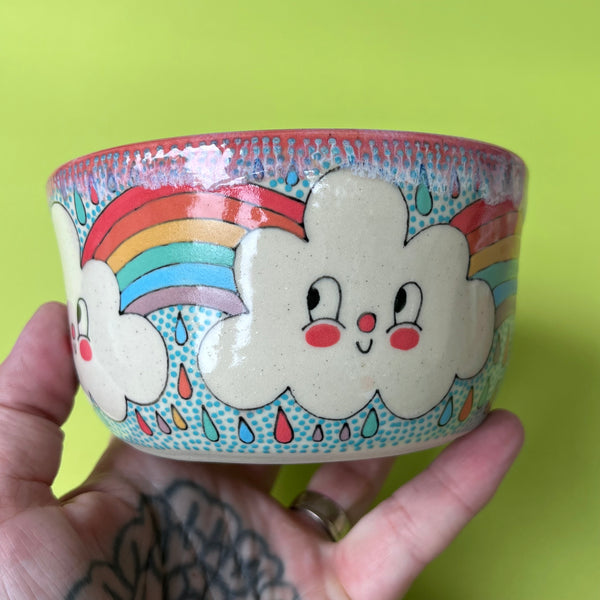 Ceramic Wheel Thrown Rainbow Cloud Bowl 14.5oz
