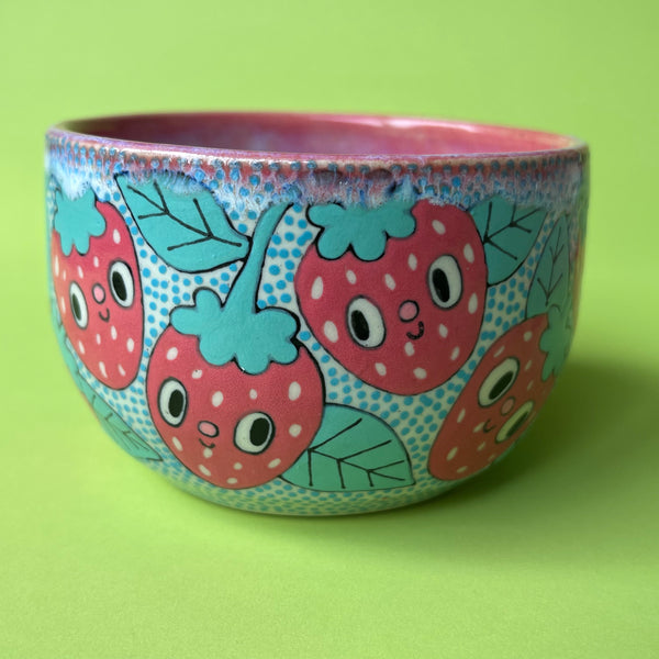 Ceramic Wheel Thrown Strawberry Bowl 10oz