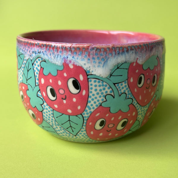 Ceramic Wheel Thrown Strawberry Bowl 10oz