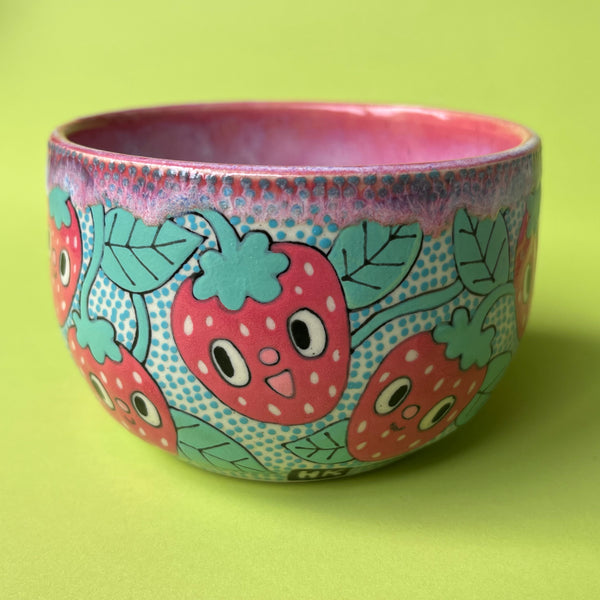 Ceramic Wheel Thrown Strawberry Bowl 10oz