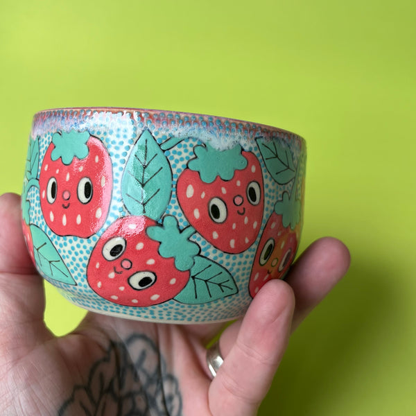 Ceramic Wheel Thrown Strawberry Bowl 10oz