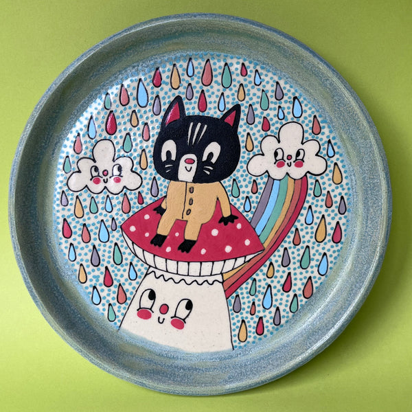 Ceramic Wheel Thrown Cat Plate