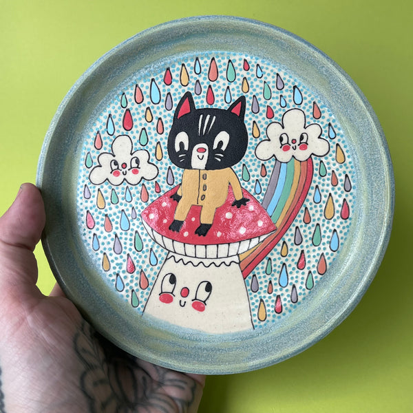 Ceramic Wheel Thrown Cat Plate