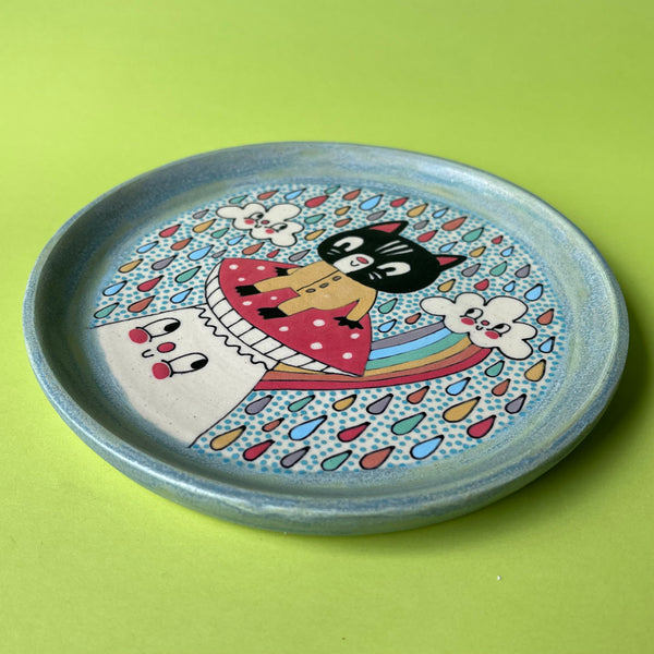 Ceramic Wheel Thrown Cat Plate