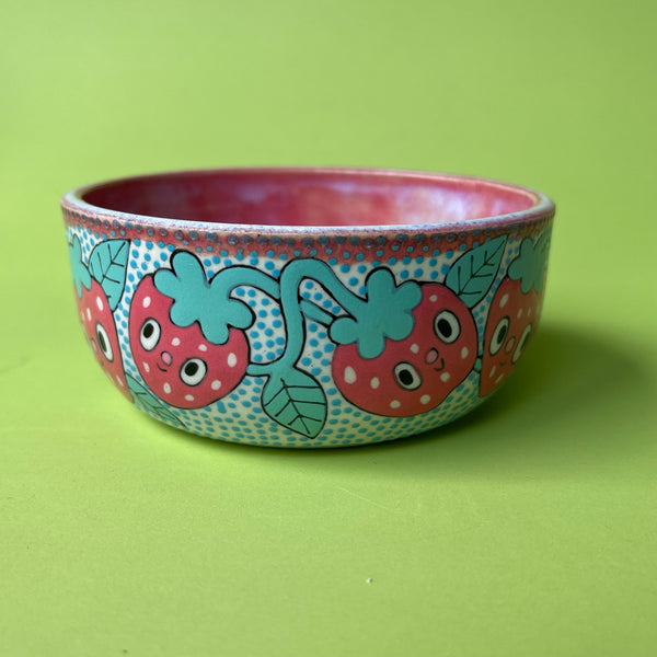 Ceramic Wheel Thrown Strawberry Bowl 6.5oz