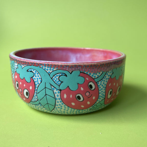 Ceramic Wheel Thrown Strawberry Bowl 6.5oz