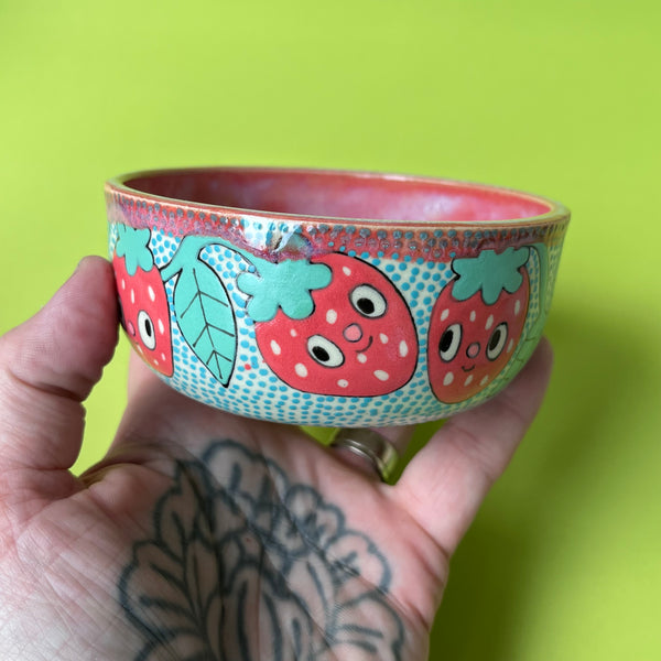 Ceramic Wheel Thrown Strawberry Bowl 6.5oz