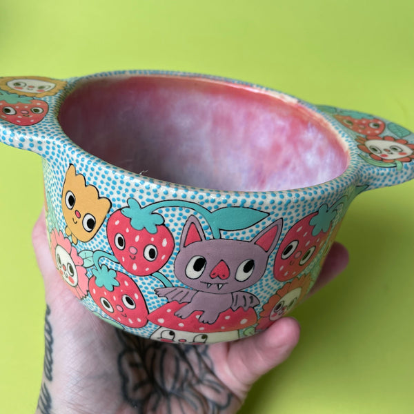 Ceramic Wheel Thrown Bat Strawberry 23oz